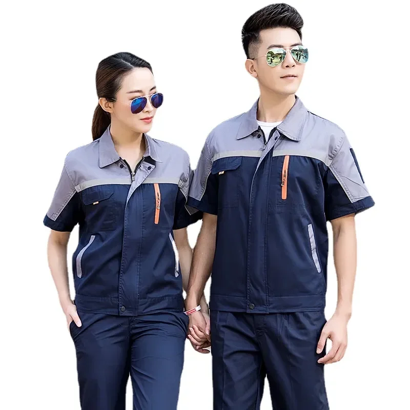 

Uniforms Working Car Men Factory Women Reflective Breathable Thin Suit Workshop Summer Clothes Repair Work Workwear Coveralls