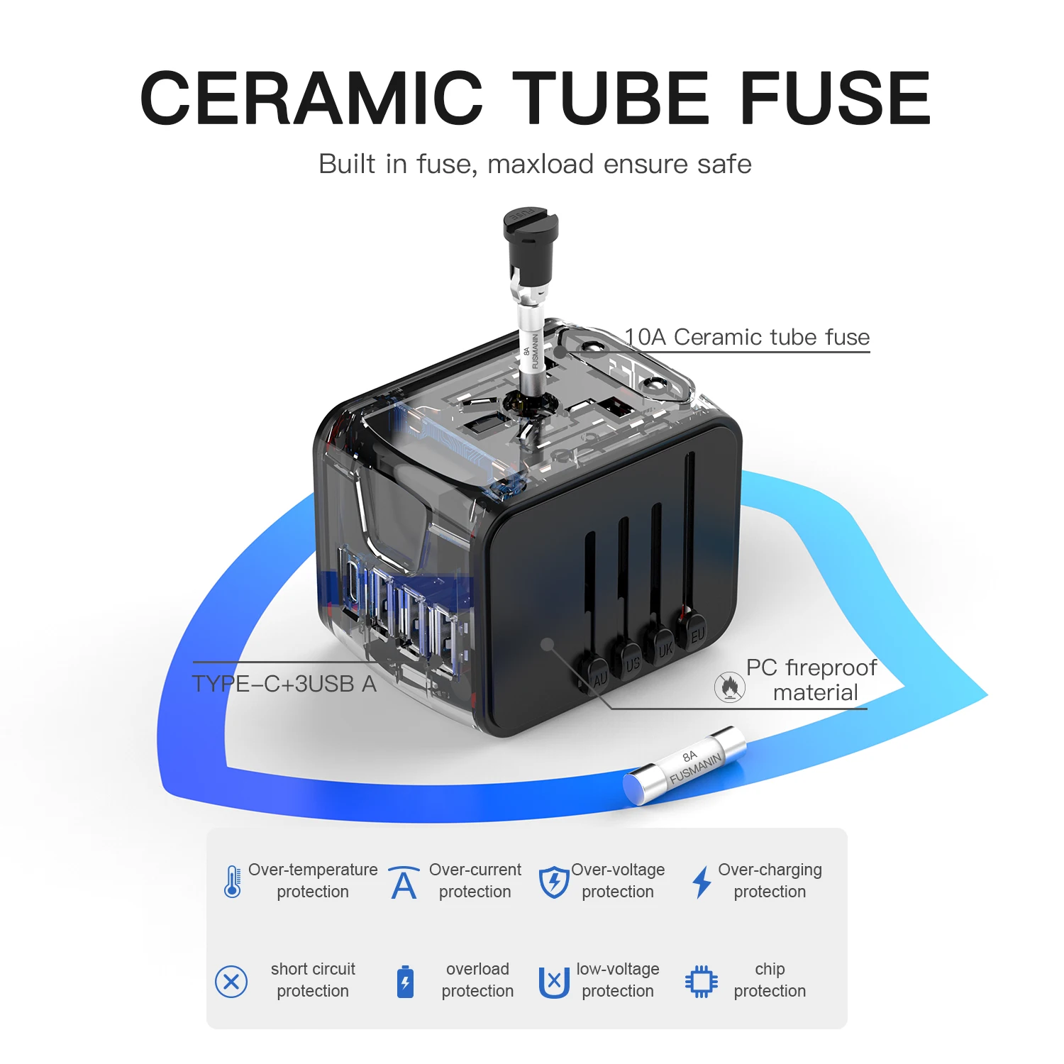 High-Speed Universal Travel Adapter with Multi-USB Ports