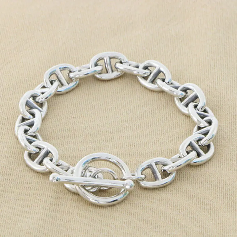 

925 Silver Pig Nose Bracelet, Thick Chain, Men's OT Buckle, Large Chain, Heavy Metal Rock Style, Simple and Trendy Jewelry