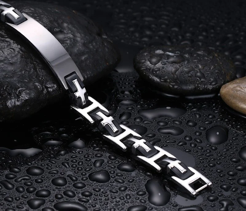 Vnox Schwarz ID Armbänder für Männer Edelstahl Armreifen Männer Schmuck Arm Manschette Armband Männer pulseira BR-143 – Detail 3