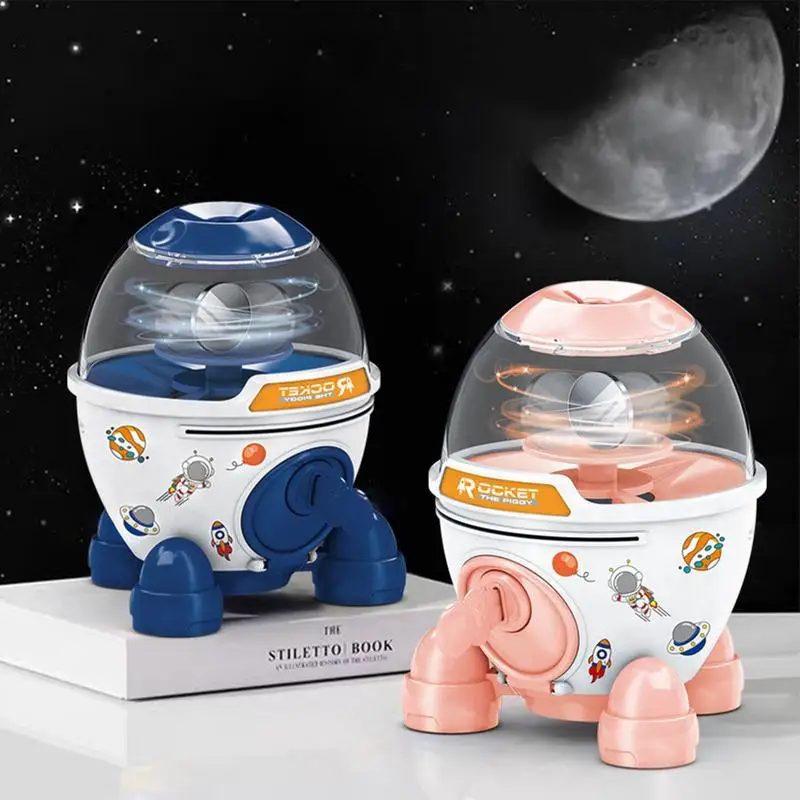 Cartoon Rocket Piggy Bank With Stickers And Lock Electronic Safe Box Money Boxes For Children Digital Coin Cash Saving Xmas gift