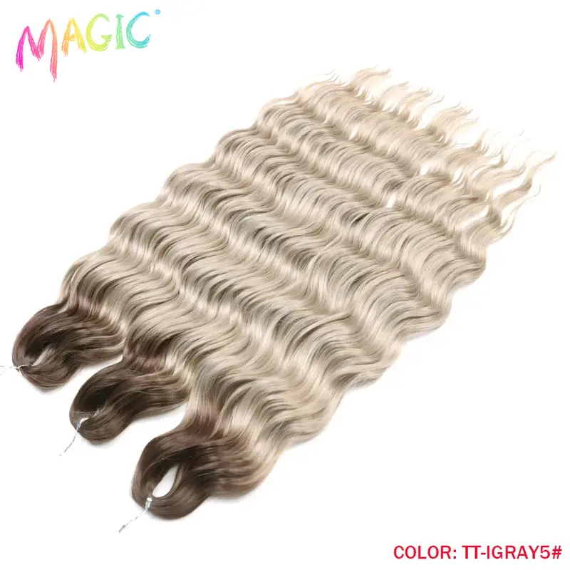 Anna Synthetic Hair 24 Inch Water Wave Braiding Hair Extensions Ombre Blonde Deep Wave Afro Curl Twist Crochet Hair for Women - Image 30