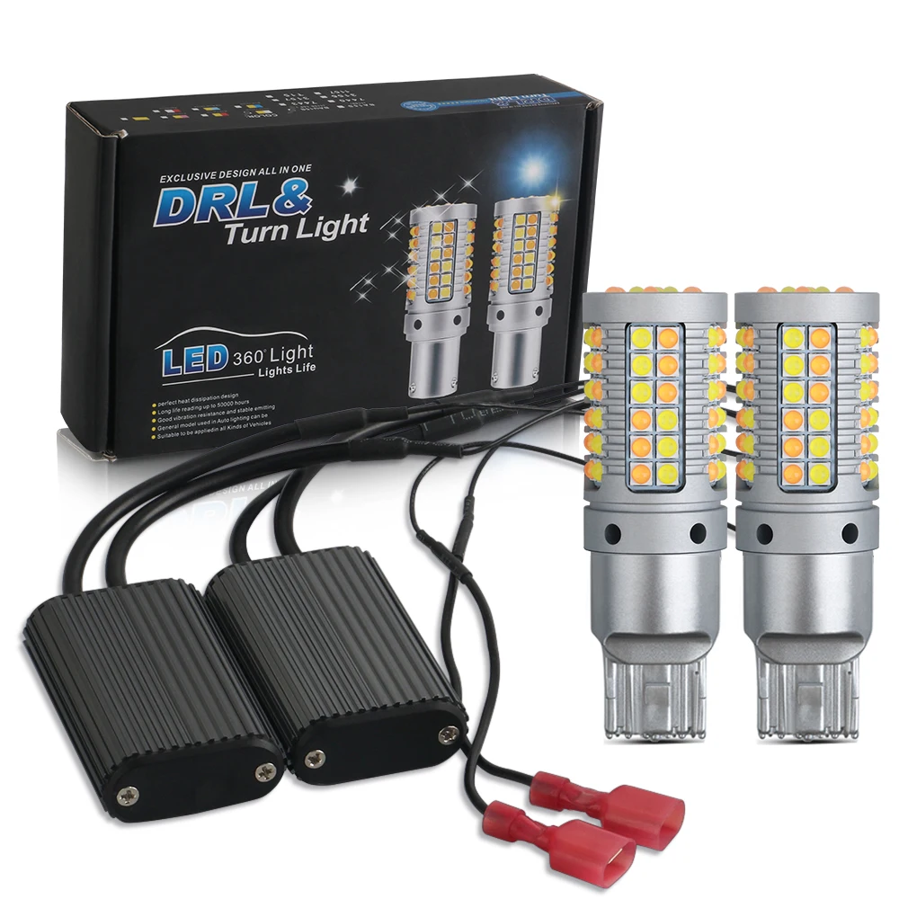 

2PCS 1156 BA15S P21W BAU15S PY21W 7440 W21W Canbus 3030 69 SMD LED Bulb NO ERROR Car DRL Turn Signal Light Dual Mode Amber White