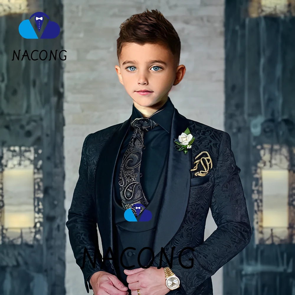 Costume Jacquard pour garçons, robe de fête, smoking de mariage, costume 3 pièces, costume enfant sur mesure, taille 2T-16T, tenue ajustée