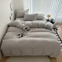 Washed Cotton Solid Color four Piece Set 1 bed sheet 1 duvet cover 2 pillowcases