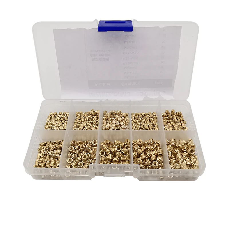 

500Pcs/Box M2 M2.5 M3 Brass Hot Melt Insert Knurled Nuts Assortment Kit Thread Knurled Injection Threaded Insert Nut Embed Parts