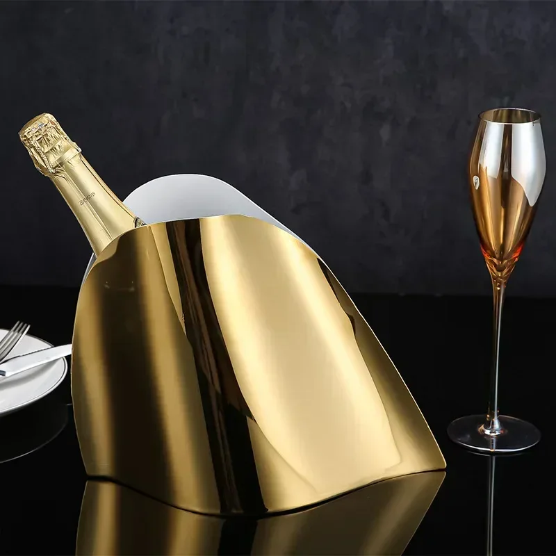 Korean Luxury Gold Champagne Ice Bucket, 304 Stainless Steel, Home Red Wine, Barrel Container for Hotel Office, Villa Decoration