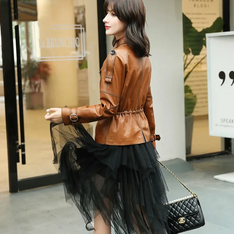 Short Genuine Leather Jacket Women Real Sheepskin Coat Female Korean Women\'s Clothing Spring Autumn 2020 ZXL2002 Pph1594