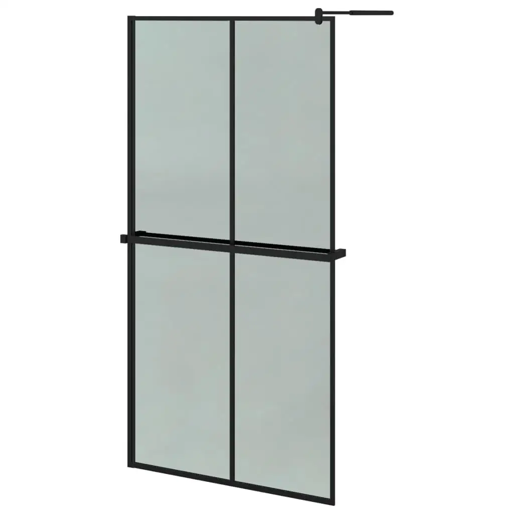 Black 39.4x76.8 Walk-in Shower Wall with Shelf - ESG Glass & Aluminum Design 3