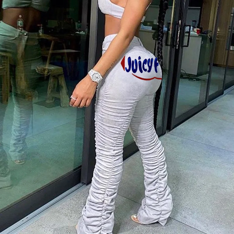 

2023 Autumn And Winter Women's Fashion Pleated Imitation Cotton Letter Positioning Print Sweatpants Pleated Trousers