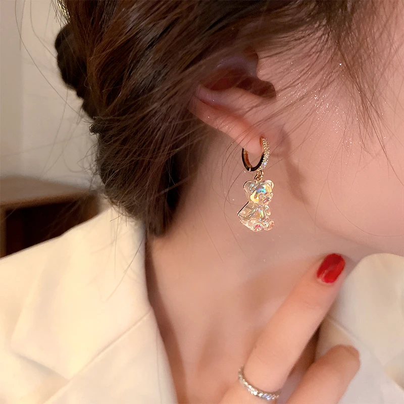 Cute Acrylic Candy Gummy Bear Dangle Earrings Women Rainbow Bear CZ Hoop Earrings Korean Fashion Sweet Girl Jewelry hoop earrings,dangle earrings,acrylic earrings