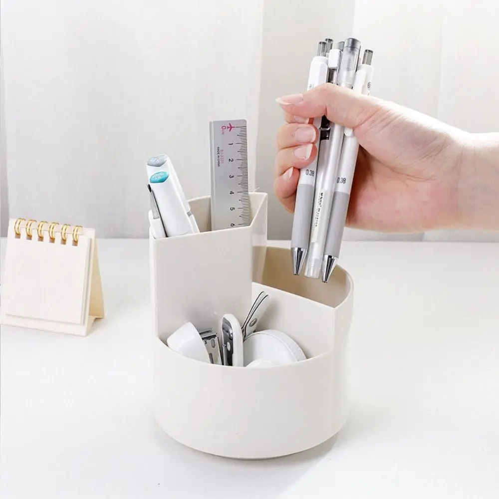 Stationery Organizer 360&deg; Rotating Pen Holder 3-Grid Dust-proof Pen Pencil Organizer Waterproof Large-capacity