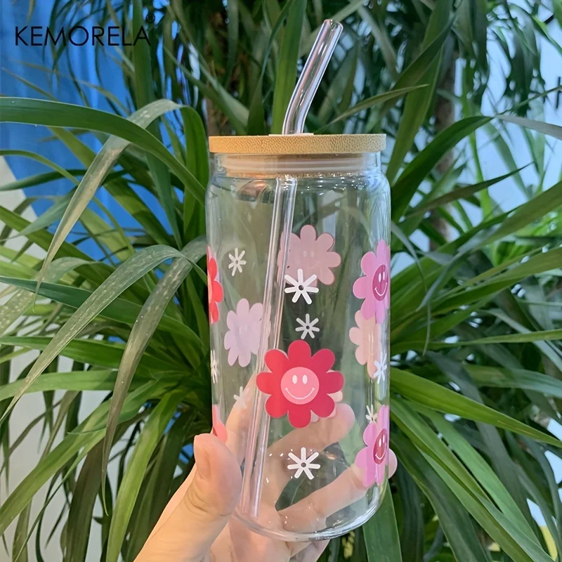 Maybe She's A Wildflower Glass Cup with clear straw and bamboo lid – Smile  Graphics and Designs