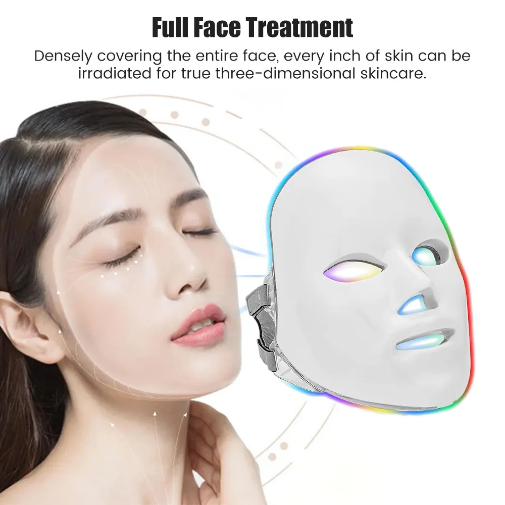 7 Colors LED Facial Mask Photon Therapy Face Skin Care Mask Skin Rejuvenation Tools Anti Acne Wrinkle Removal Face Beauty