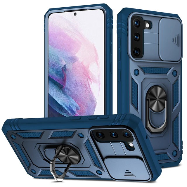 For Samsung S22 S21 FE Ultra Case Plus A52 A32 A51 A12 A32 5G Kickstand Camera Slide Lens Protective Military Grade Rugged Cover Blue