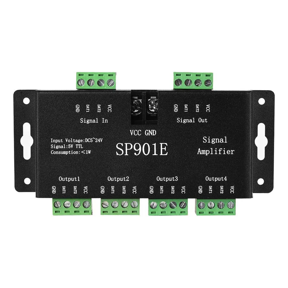 DC5V-24V SP901E Signal Amplifier LED SPI controller 4CH Group Amplifier for WS2812 2811 DMX512 LED Pixels Strip Magic Module led strip controller