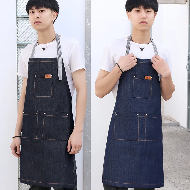 

Denim apron hairdressing coffee shop barber home kitchen cooking restaurant men's and women's work clothes apron custom logo