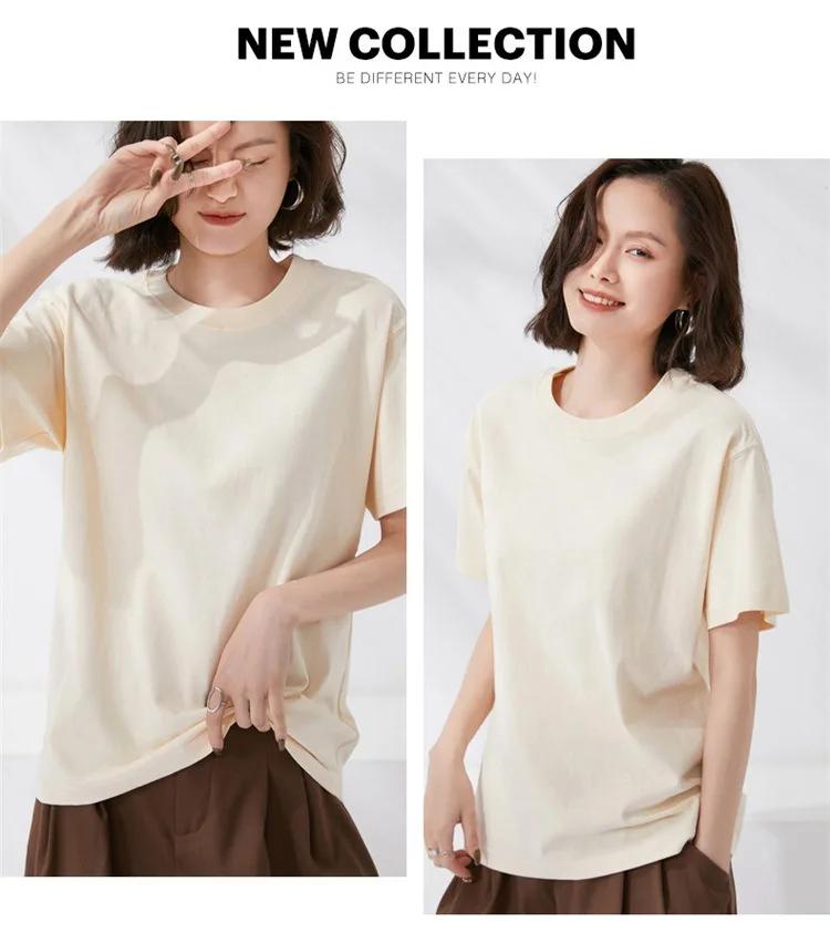Women T-shirts 2024 Summer Tops Solid Short Sleeve Loose O-neck 100% Cotton Casual Ladies Shirts Harajuku Korean Woman Tshirts