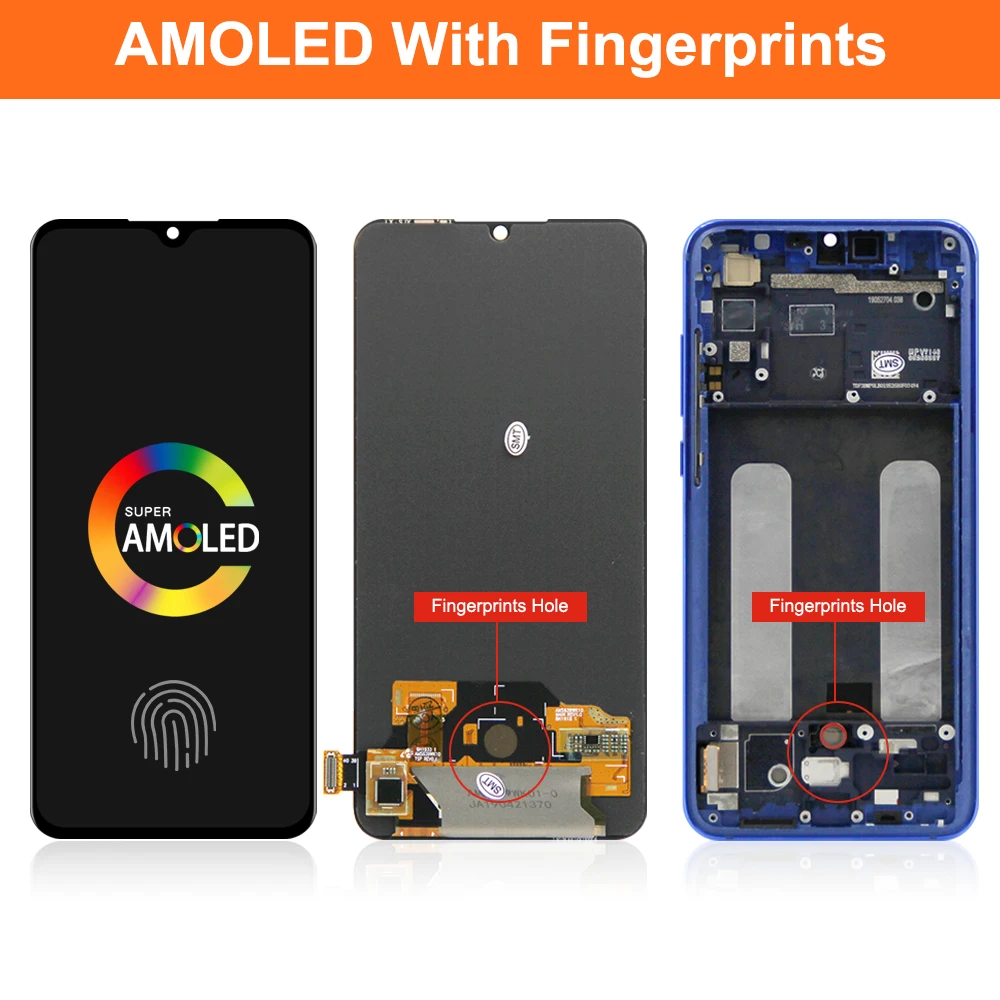 AMOLED For Xiaomi Mi 9 lite LCD Display Touch Screen Digitizer Replacement Parts For Xiaomi CC9 M1904F3BG with Frame Display