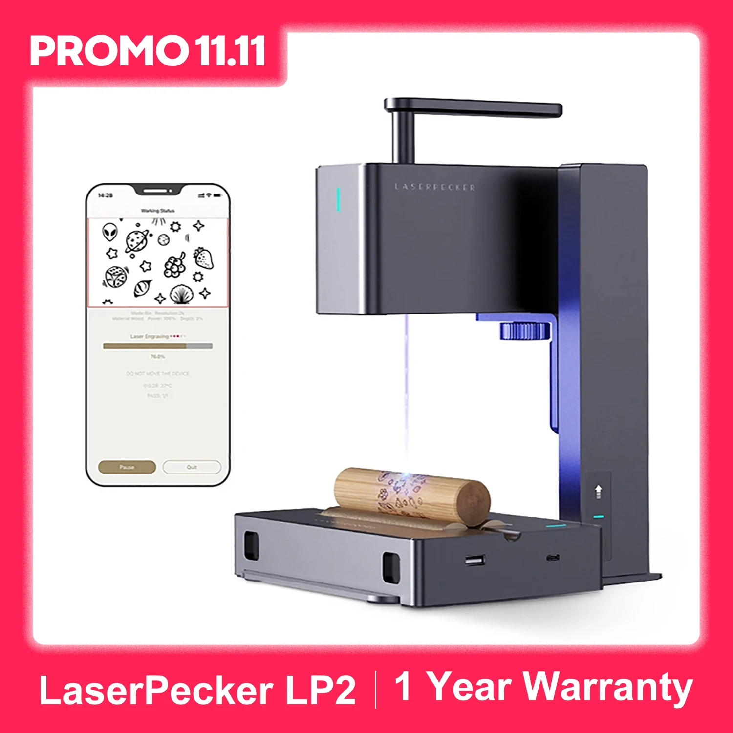 LaserPecker Laser Engraving Machine MINI handheld Portable Cutter Engraver With Bluetooth 5.0 2k For Paper wood Leather LP2