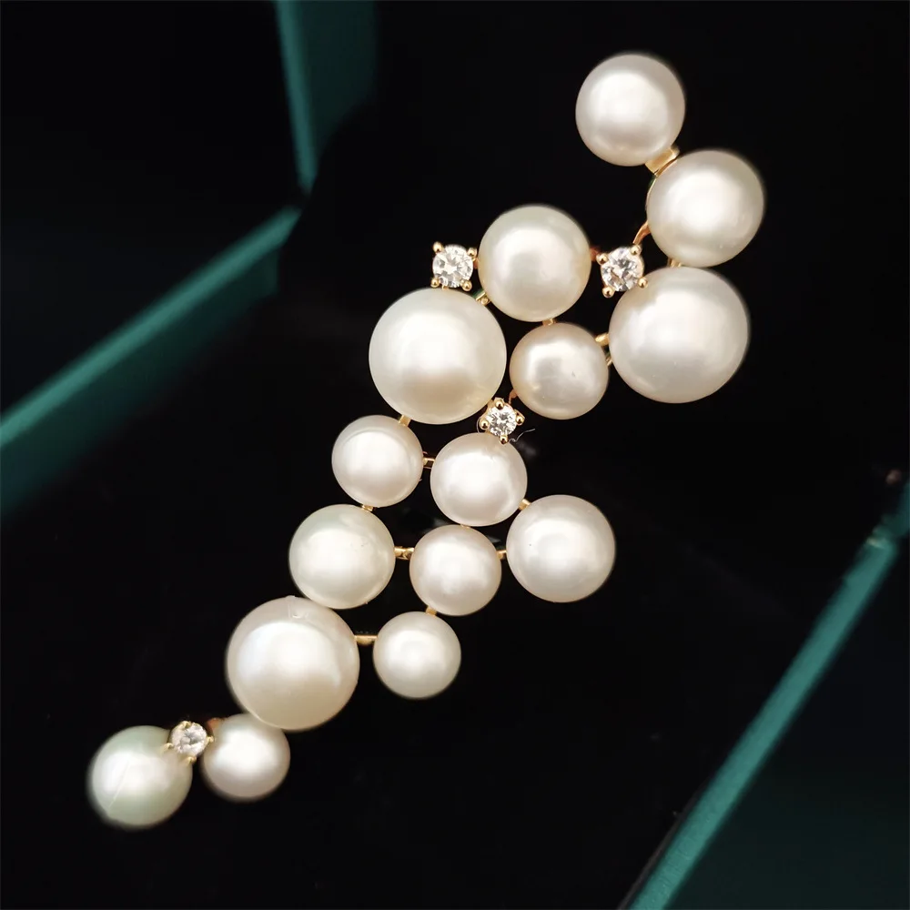 

OKILY Elegant Natural Freshwater Pearl Geometry Brooches Luxury Retro Unique Design Zircon Broochpins for Woman Coat Accessories