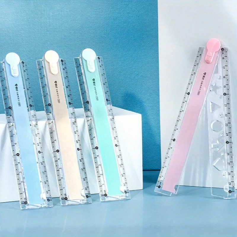 다기능 접이식 자 4가지 색상 선택 가능 투명 눈금 휴대용 디자인 학교 가정 사무실 기하학적 도면 측정용
