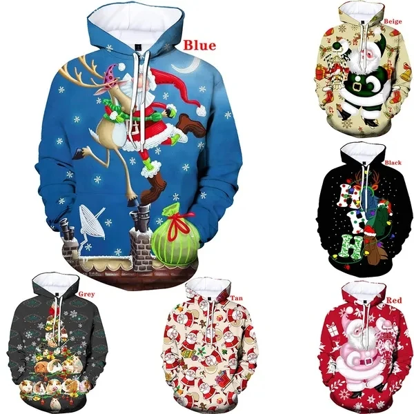 

3D Santa Claus Printing New In Hoodies & Sweatshirts Christmas Elk Graphic Hoodie Kids Funny Cute Pullovers Women Y2k Clothing