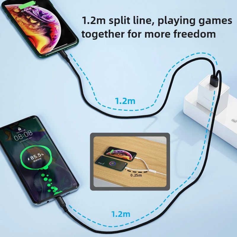 Dual USB-C Splitter Cable with Quick Charge & High-Speed Data Transfer