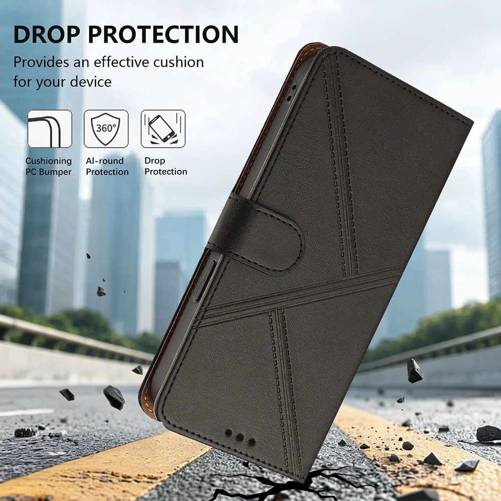 Leather Wallet Case - Magnetic Flip Cover with Card Slots & Kickstand Feature