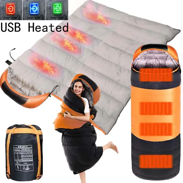 Heated Down Cotton Sleeping Bags USB Power Supply Backpacking Lightweight Waterproof Gear Equipment for Outdoor Travel Hiking 1