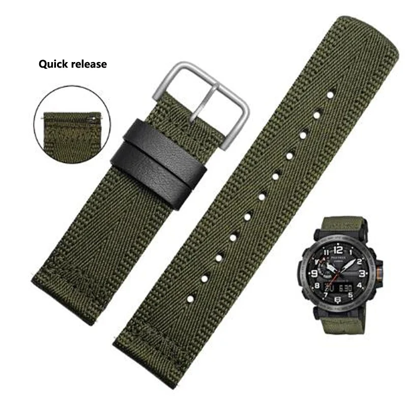 

Ремешок водонепроницаемый нейлоновый для Casio PRG-600YB G2000, браслет для часов, зеленый/хаки/черный, 24 мм