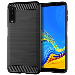 Premium Silicone Shockproof Phone Case with Carbon Fiber Texture - Black for Samsung A750 (Black)