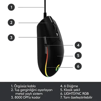 Logitech G102 Mouse USB Wired Gaming Mouse 8000 DPI Rainbow Optical Effect Screen For PC/Mac Computer and Laptop 5