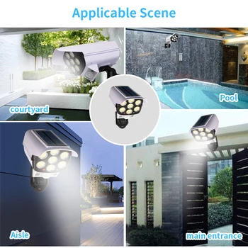 IP65 Waterproof Outdoor Solar Light Motion Sensor Security Dummy Camera Wireless Flood Light 77 LED Lamp 3 Mode for Home Garden 6