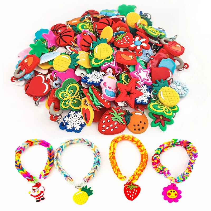 Soft Glue DIY Cartoon Colorful Animal Flower Beads Pendants Colorful Rubber Loom Band Bracelet Jewelry Making Beads Toy