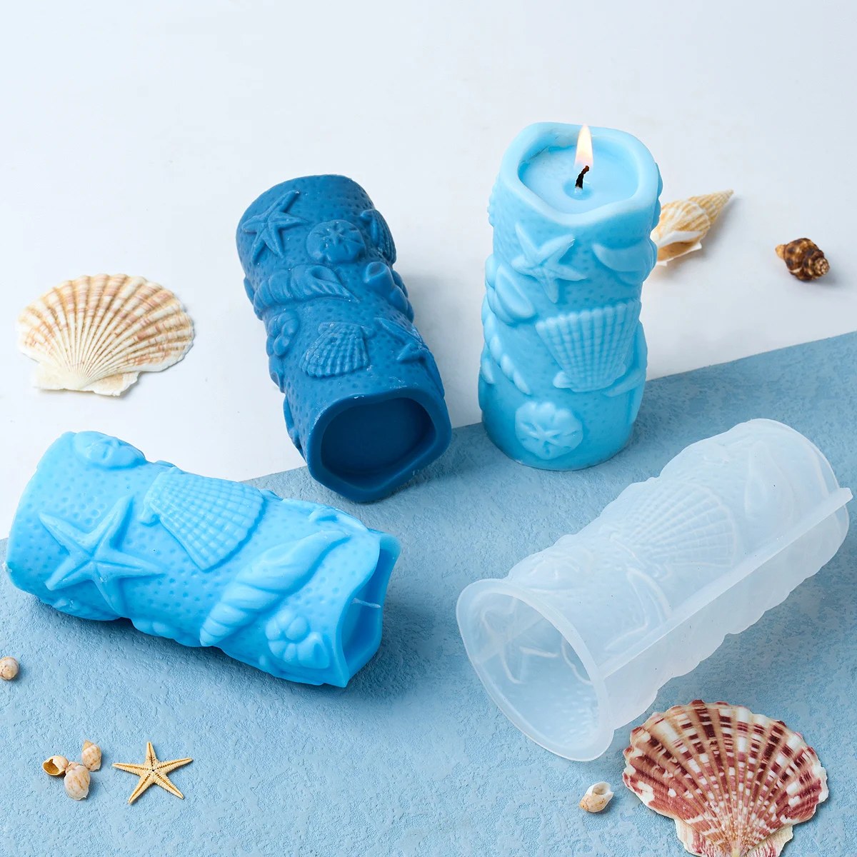 3D Cylinder Relief Silicone Candle Mold Marine Creature Shell Dinner Ornament Making Plaster Resin Molds Home Deco Handmade Gift