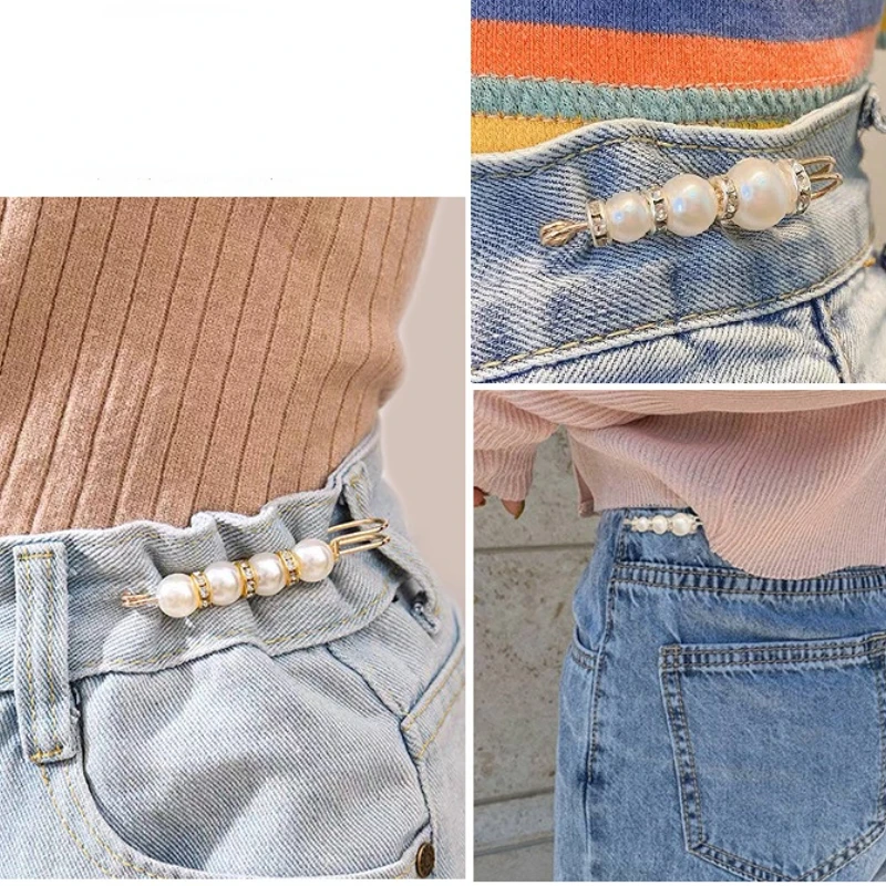 여성용 진주 크리스탈 브로치, 여성용 옷깃 핀 조임 허리 핀 버클 배지, DIY 바지 드레스 액세서리