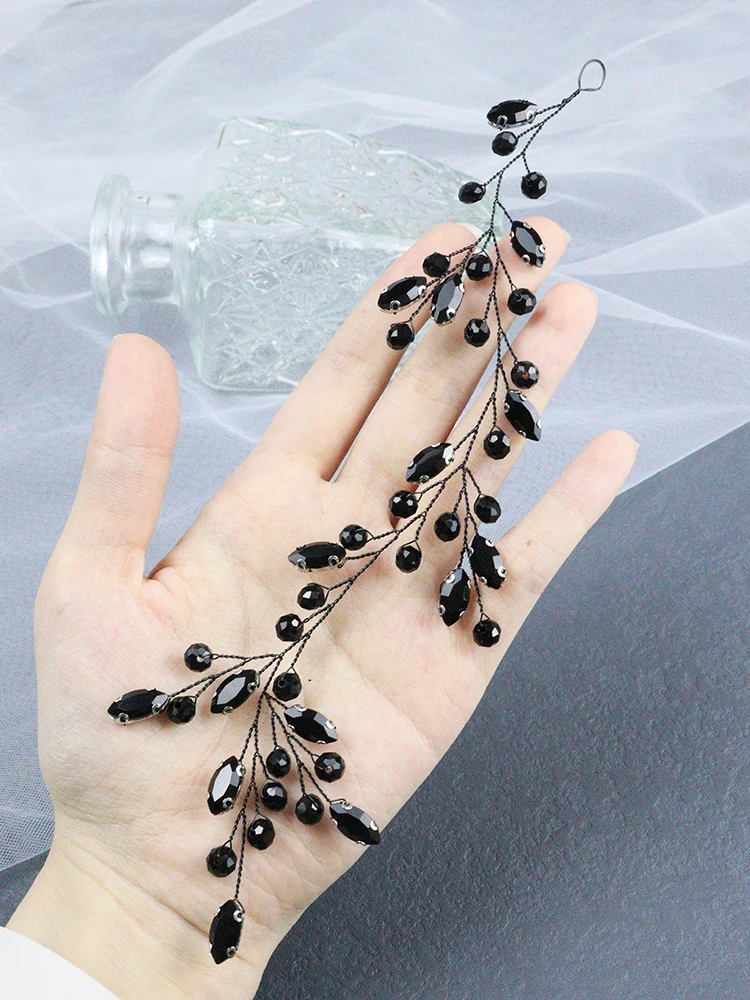 Black Rhinestone Headband Wedding Hair Accessories for Bridal Guest Headdress Girlfriend Hair Vines for Party Head Jewelry