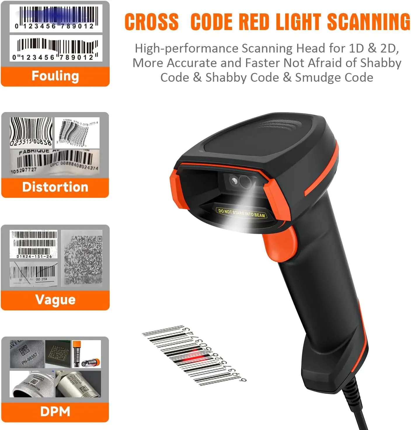 Handheld USB QR Barcode Scanner, HBAPOS Wired Automatic 1D 2D Image Bar Code Reader for Store, Supermarket