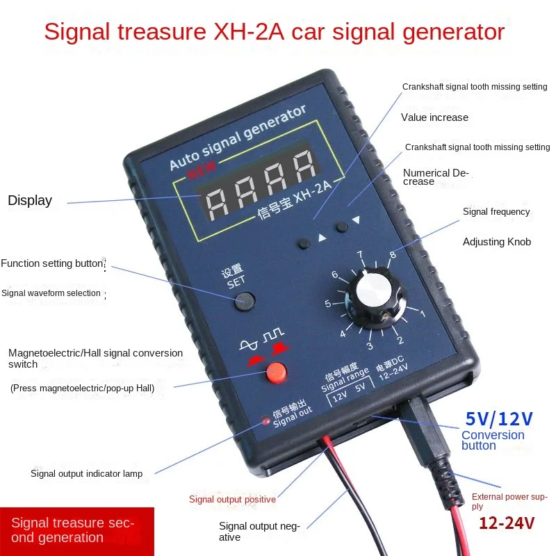 Portable Auto Vehicle Signal Generator Car Hall Sensor And Crankshaft Position Sensor Signal Simulator Meter 2Hz To 8KHz 12-24V 3