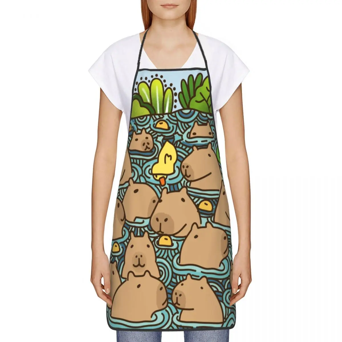 Funny A Pond Full Of Capybara Bib Apron Women Men Unisex Kitchen Chef Tablier Cuisine for Cooking Baking Gardening 2