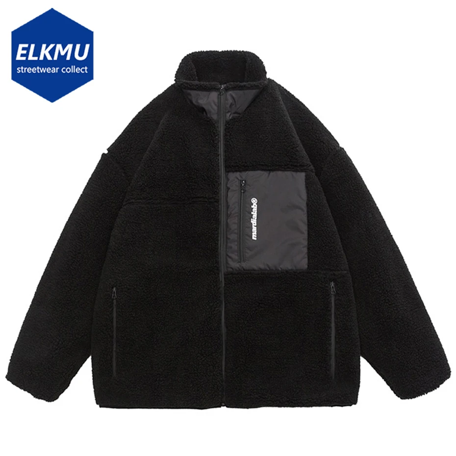 

Зимняя флисовая пушистая куртка в стиле хип-хоп, уличная одежда в стиле Харадзюку, пушистая куртка на молнии, мужские осенние однотонные легкие куртки черного и бежевого цвета