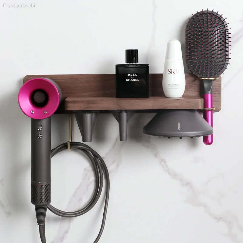 

Black Walnut Solid Wood Suitable for Dyson Hair Dryer Bracket Punch-free Hanging Rack Rack Wall-mounted Storage Rack