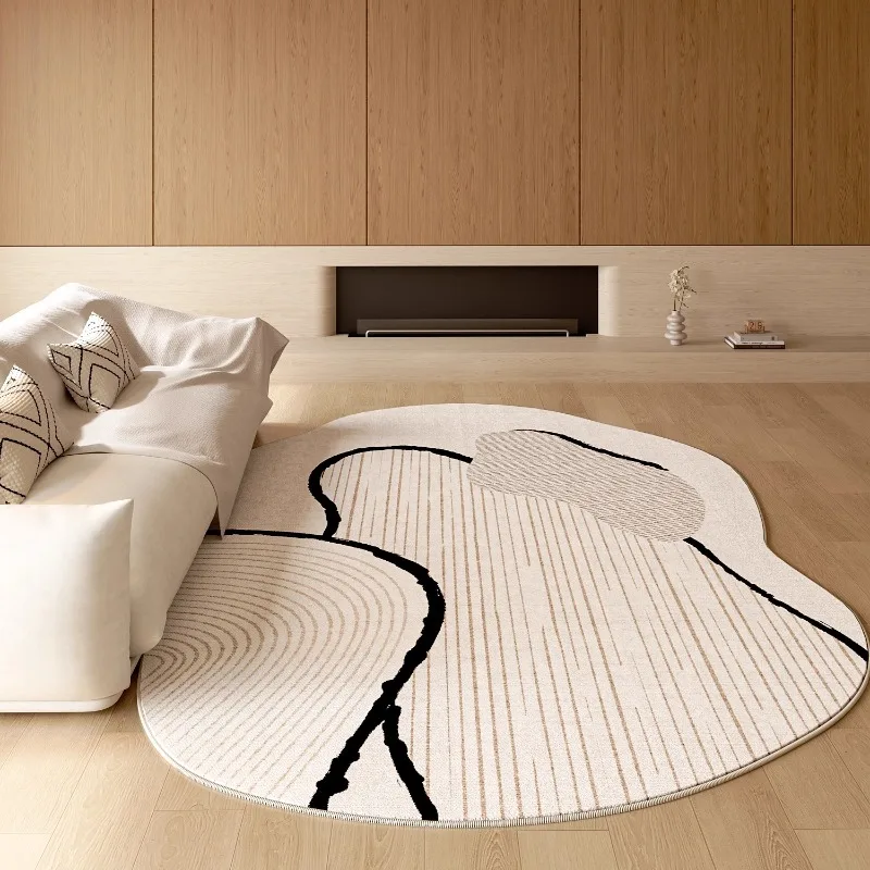 Beige Living Room Carpet Modern Geometric Lines Bedroom Rug Creative High-end Home Decoration Coffee Table Sofa Floor Mats Tapis