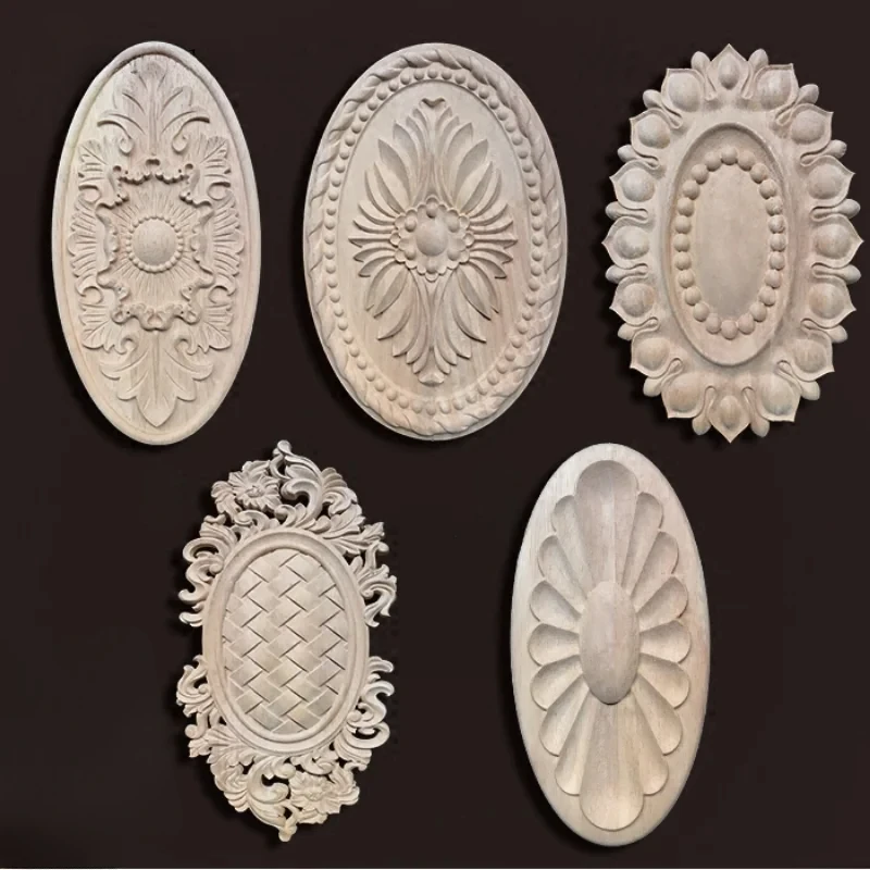 1PC Dongyang Wood Carving Oval Door Decal Decoration European Style Door Center Furniture Wardrobe Decal  Office Decoration 5