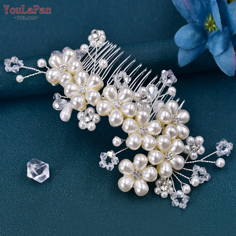 

TOPQUEEN HP05 Bridal Headpieces with Comb for Wedding Pearls Headwear Handmade Crystal Bridal Hair Clip Bridal Tiara Headdress