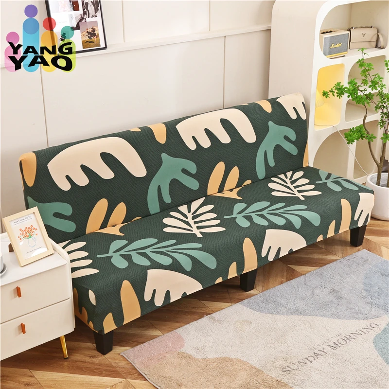 

Elastic Folding Sofa Bed Cover for Living Room Stretch Armless Sofa Covers Spandex Futon Slipcovers without Armrests Plant Print