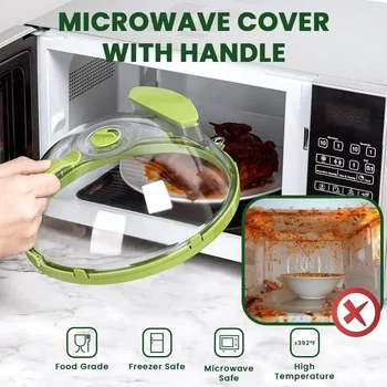 Microwave Cover for Food Clear Microwave Splatter Cover with Water Steamer and Handle 10 Inch Plate Covers Kitchen Gadgets 3
