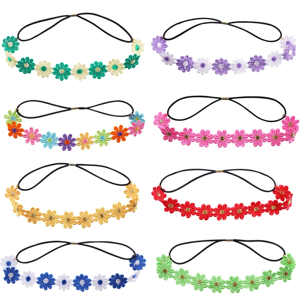 Fascia Per Capelli Hippie Con Margherite, Girasoli E Perline - Corona Floreale Regolabile