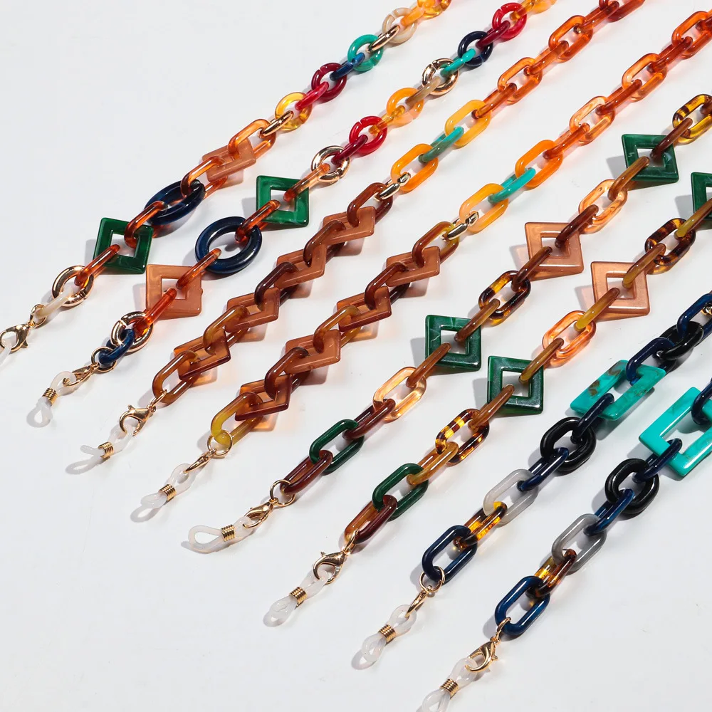 Boho Colorful Acrylic Glasses Chain for Women Fashion Resin Geometric Lanyard Cord Strap Hanging Chain on Sunglasses Accessories